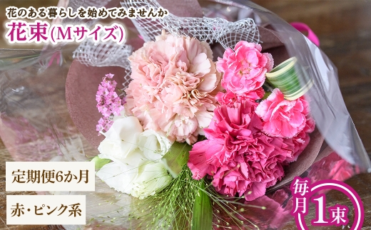 花束(Mサイズ・赤ピンク系・6ヶ月・毎月1束) 【m56-05-MA6】【Porte-Bonheur】