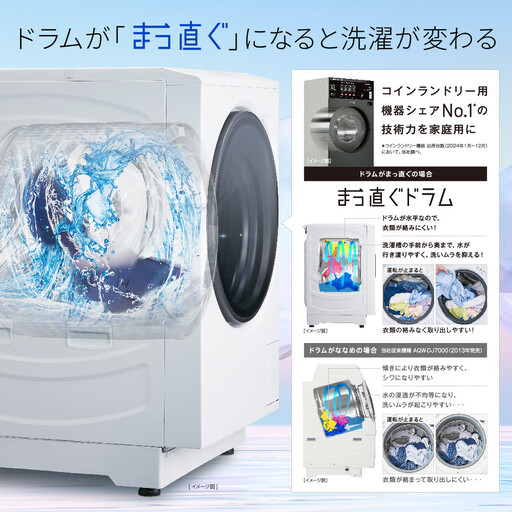 【AQUA】ドラム式洗濯乾燥機 まっ直ぐドラム 洗濯12kg 乾燥6kg AQW-DXS12A-L 台無し(左開き：ブラック)｜京都 洗濯機 ドラム式 人気ブランド