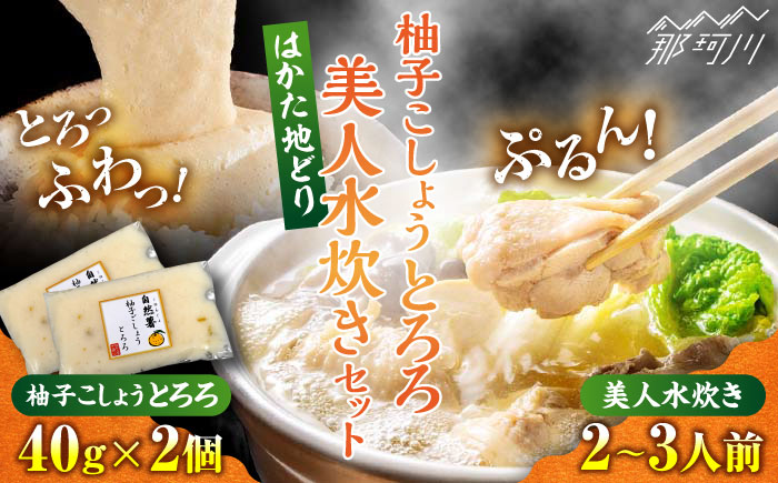 【11月上旬から発送】はかた地どり美人水炊き2～3人前×柚子こしょうとろろ（40g×2）セット ＜MEATPLUS×自然薯王国＞那珂川市 鍋 鍋セット 肉 自然薯 鍋セット [GBW133]