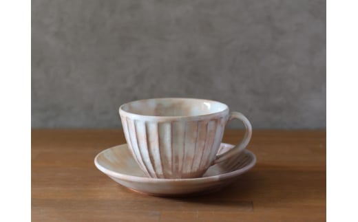 コーヒーカップ セット 萩焼 しのぎコーヒーカップ＆ソーサー 御本手 工芸品　｜HG000915