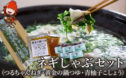 ネギしゃぶセット(つるちゃんねぎ・黄金の鍋つゆ・青柚子こしょう) 野菜 葱 ねぎ 調味料 鍋の素 手作り ゆずこしょう 柚子胡椒 薬味 鍋 しゃぶしゃぶ 九州産 中津市 熨斗対応可
