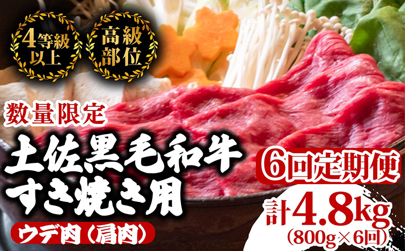 【定期6回】土佐黒毛和牛ウデ肉すき焼き用 計4.8kg【800g×6ヶ月連続お届け】 3Iコース