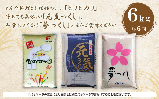 研ぐお米 福岡県産米3品種セット定期便「6kg」(隔月・年6回)