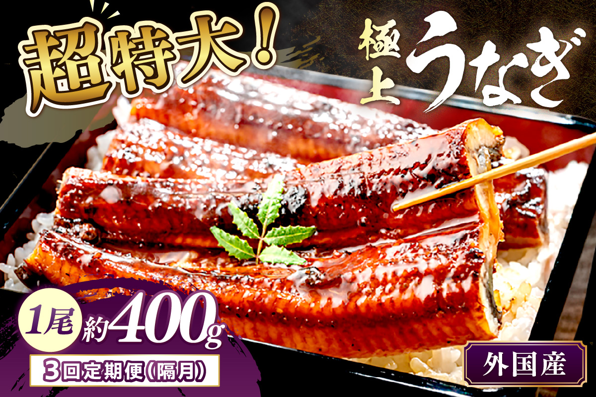 【定期便 隔月×3回】超特大！ふっくら肉厚！うなぎ蒲焼 1尾 400g前後　YK00481