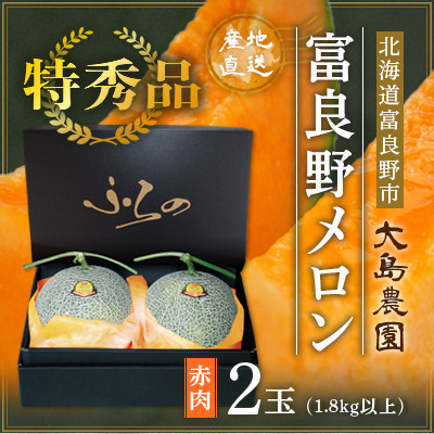 
＜特秀＞富良野メロン　赤肉2玉　北海道富良野市『大島農園』＜7月中旬より順次発送＞_ メロン めろん ふらのメロン 赤肉 赤肉メロン 北海道 富良野市 富良野 ギフト お中元 プレゼント ふるさと 【1375277】
