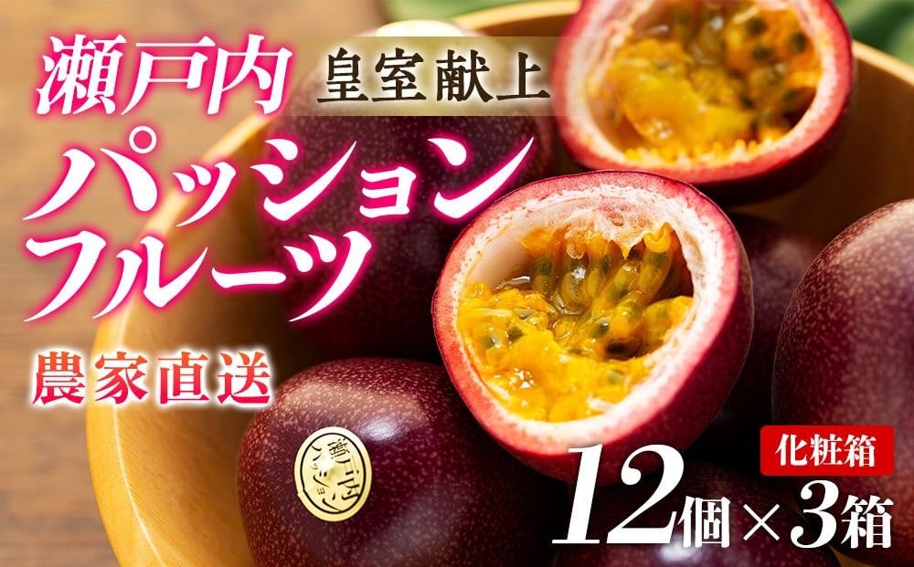 
            【2026年発送 先行受付】パッションフルーツ 化粧箱12個入り×3箱 計36個【武富農園】【果物 くだもの 食品 パッションフルーツ 南国 トロピカルフルーツ 美味しいフルーツ 自然の恵み フルーツギフト 新鮮フルーツ 国産フルーツ 健康志向 果汁たっぷり 夏の味覚 果物詰め合わせ 季節の果物 贈り物  鹿児島県 奄美大島 瀬戸内町】
          