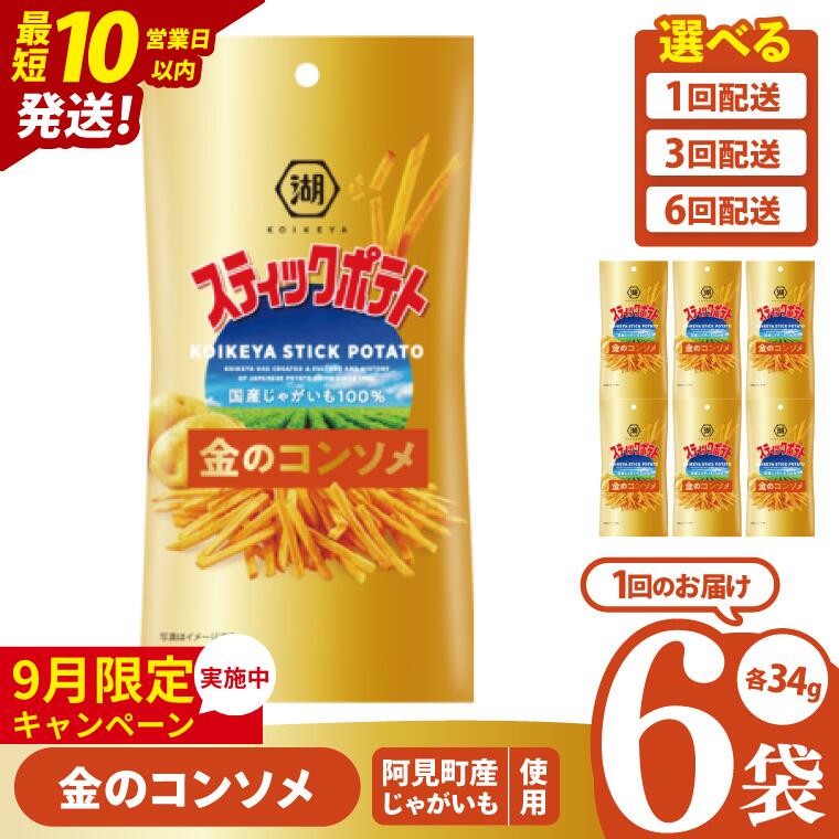 【ふるさと納税】【9月限定価格】【選べる定期便回数】【10営業日以内に出荷】湖池屋 スティックポテト 金のコンソメ スリムバッグ (34g)6個|お菓子 おかし おやつ スナック スナック菓子 菓子 ポテチ コンパクト 大容量 おつまみ じゃがいも（93-115）