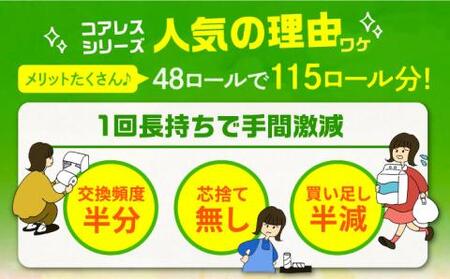 【全3回定期便】トイレットペーパー ダブル 長巻き 65m 6ロール×8パック エコ ワンタッチ コアレス《豊前市》【大分製紙】[VAA022] トイレットペーパー トイレットペーパーダブル エコトイ