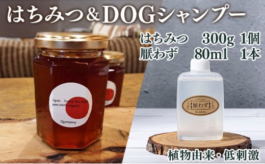 P-AB1 数量限定 串間産純度100％ 日本蜜蜂はちみつ 300g＆携帯用「ドッグシャンプー　厭わず」80ml【Qcompany】