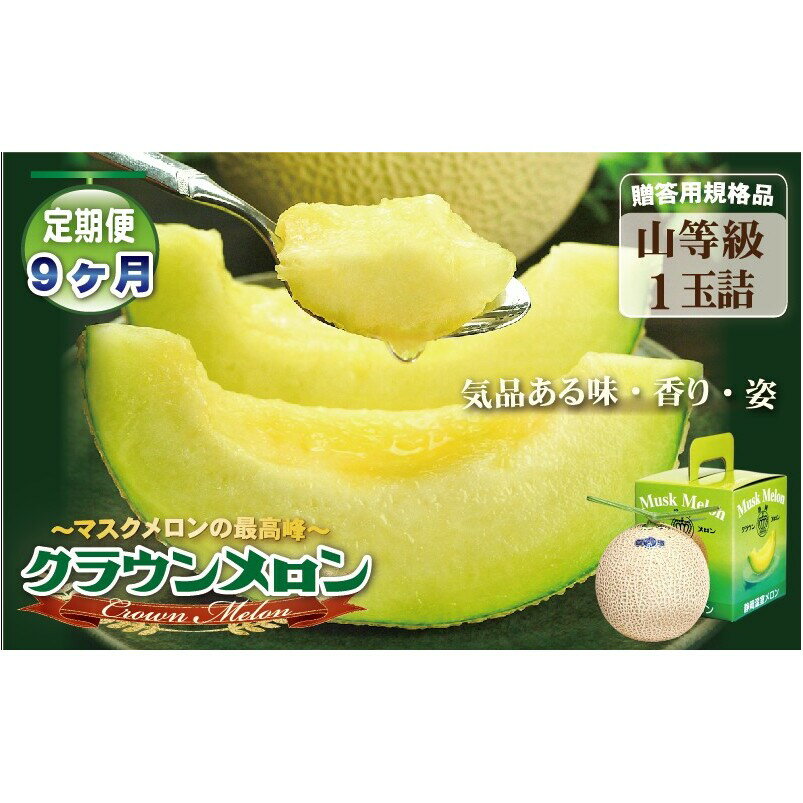 【ふるさと納税】【9ヶ月定期便】クラウンメロン（山等級）1玉入 　果物 フルーツ デザート メロン マスクメロン 青肉 高級 ギフト 贈り物 静岡県産 袋井市