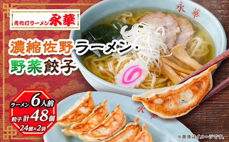 【佐野餃子(中)野菜餃子24個4人前】×2袋と【濃縮佐野ラーメン】6人前_ラーメン 餃子 セット 佐野 栃木県 人気 おすすめ 送料無料 贈答 ギフト プレゼント 中華 冷凍 永華 佐野餃子 佐野ラーメン_【配送不可地域：離島・沖縄県】【1061581】