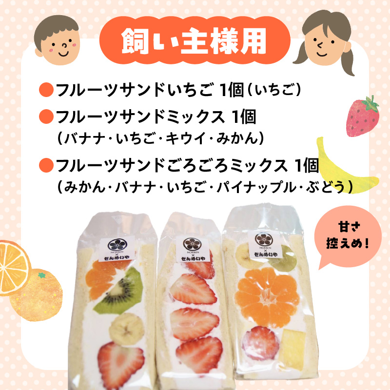 甘さ控えめ！八百屋が厳選したワンちゃん＆飼い主様フルーツサンドセット 5個セット フルーツ フルーツサンド 犬 愛犬 一緒 果物 くだもの H151-012