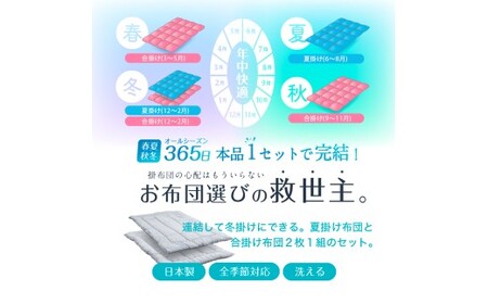 〈オールシーズン〉選べるカラー 日本製 洗える 合わせ掛け 布団 シングル 150×210cm  3.0kg ふとん