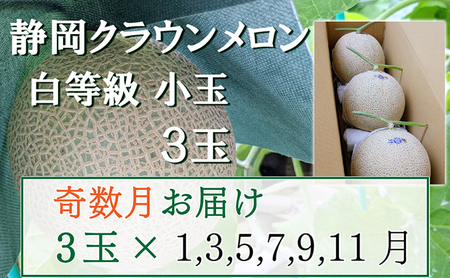 クラウンメロン 並(白等級) 小玉 静岡県産 クラウンメロン【1.1kg前後 3玉】【奇数定期便】