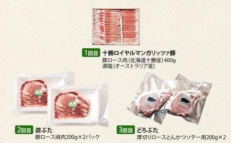 定期便 全3回 北海道十勝幕別のブランド放牧豚 食べ比べ ロース