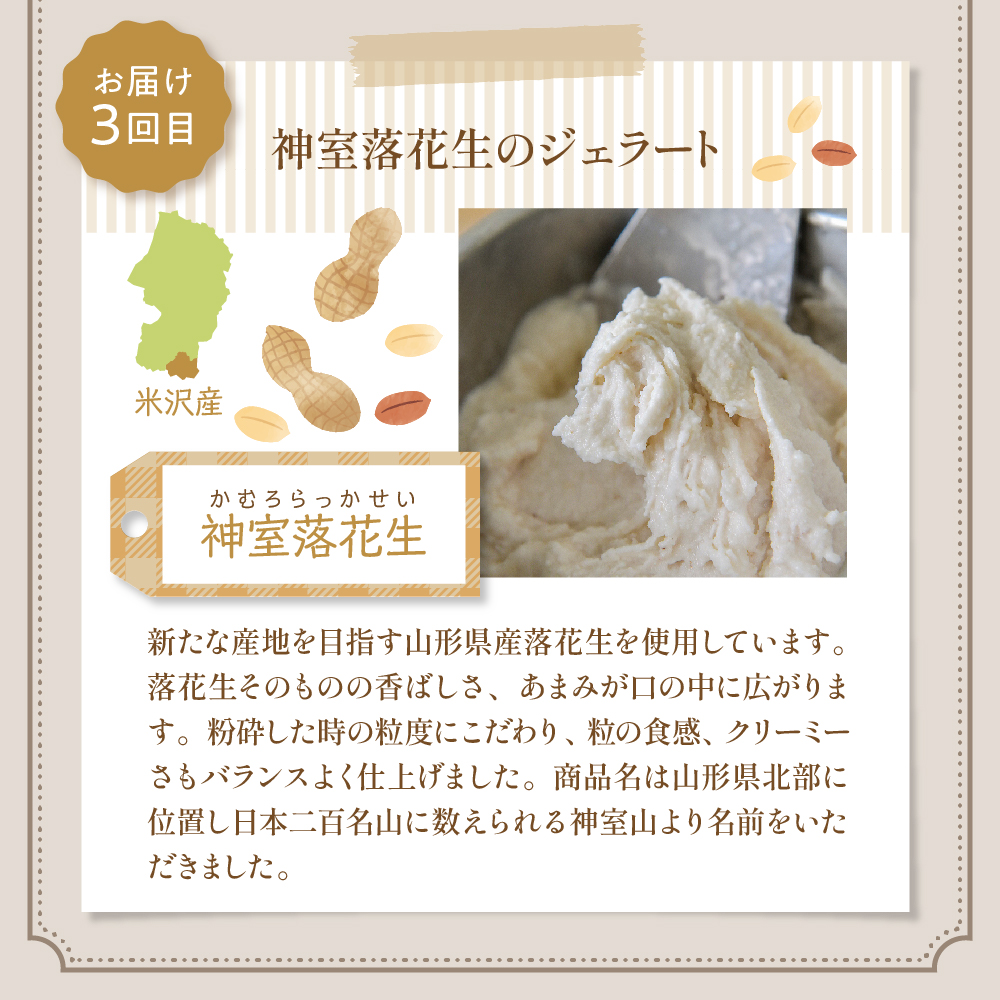 3種類 の プレミアムジェラート 6個 〔 3種 各 2個 〕 1個 90ml ( 鷹山秘伝豆 おきたまラムレーズン 神室落花生 ) 秘伝豆 ラムレーズン 落花生 アイス ジェラート スイーツ 洋菓子