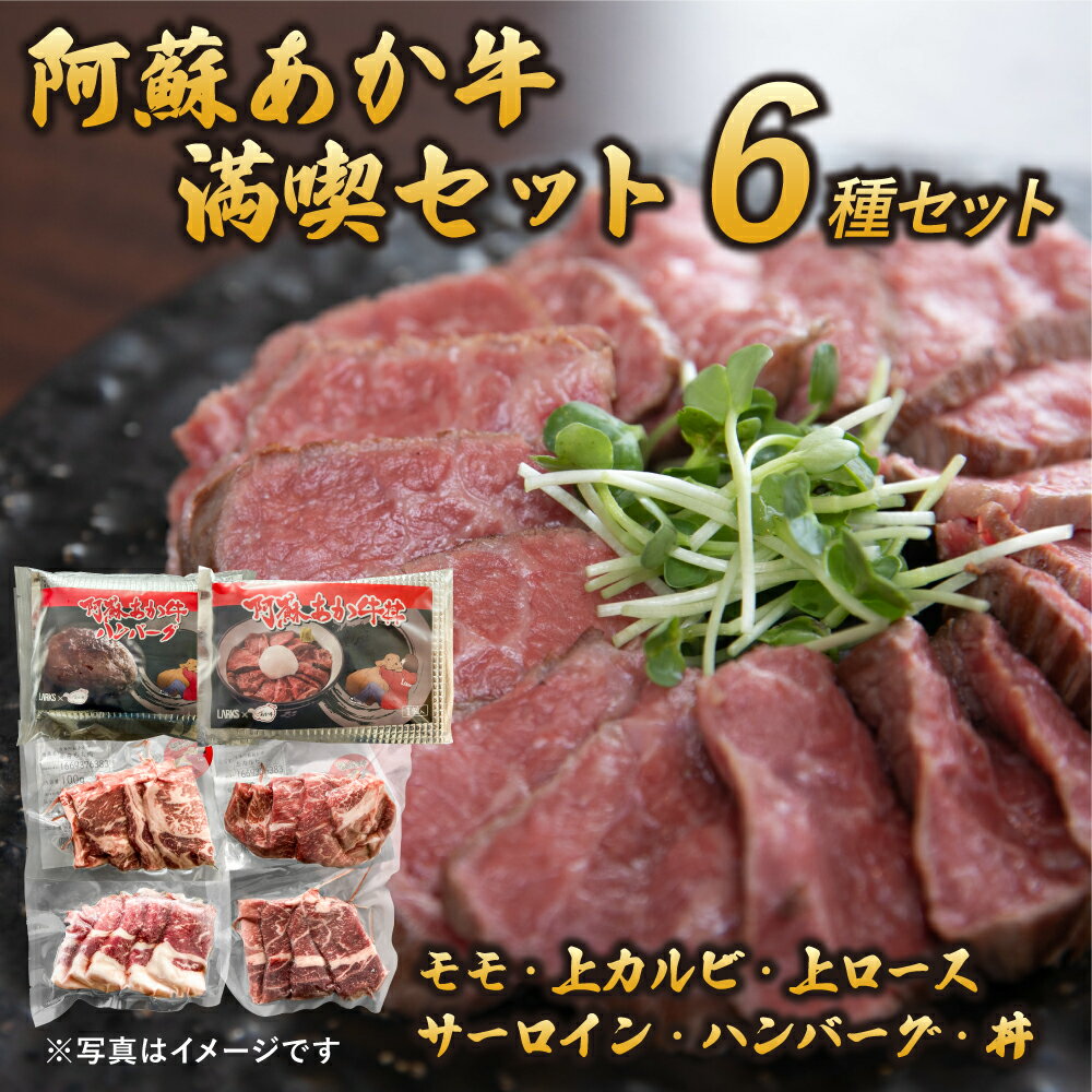 【ふるさと納税】阿蘇あか牛 満喫セット（モモ・上カルビ・上ロース・サーロイン・ハンバーグ・丼）計約680g 6種 あか牛 赤牛 牛肉 赤身 焼肉 ステーキ ローストビーフ 国産牛 和牛 セット 冷凍 お取り寄せ グルメ 九州 熊本県 宇城市 送料無料 株式会社LARKS