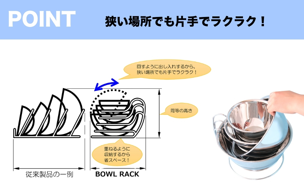 まとめて4個収納できるボウルラック | 埼玉県 上尾市 キッチン収納 便利 収納 ボウル収納 キッチン 4個 ボウル ボウルラック キッチン上収納 キッチン用品収納 ステンレス 引き出し スッキリ 省