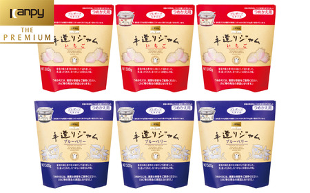ジャム カンピー ザ・プレミアム　手造りジャム詰替え用500g いちご3 ブルーベリー3 計6個セット ジャム