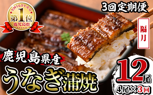 i1083-B ＜定期便・計3回(隔月)＞鹿児島県産うなぎ蒲焼4尾セット＜(約140g×4・計約560g)×全3回＞ うなぎ 鰻 ウナギ 4尾 蒲焼き 国産 鹿児島県産 焼きたて 生産量日本一 真空パ