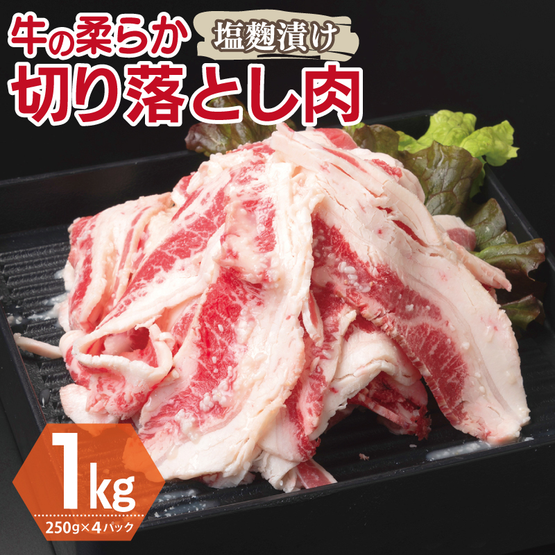 牛肉 切り落とし 塩麹漬け 合計1kg【味付け 小分け 焼くだけ 簡単調理 BBQ 牛肉 250g×4袋】 G3392