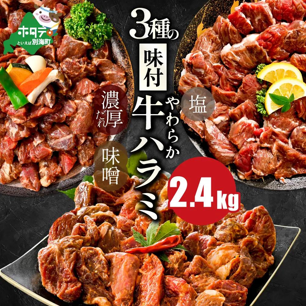 【ふるなび限定】3種の味付け 牛ハラミ2.4kg( 塩・味噌・醤油)【NS0002KO0】