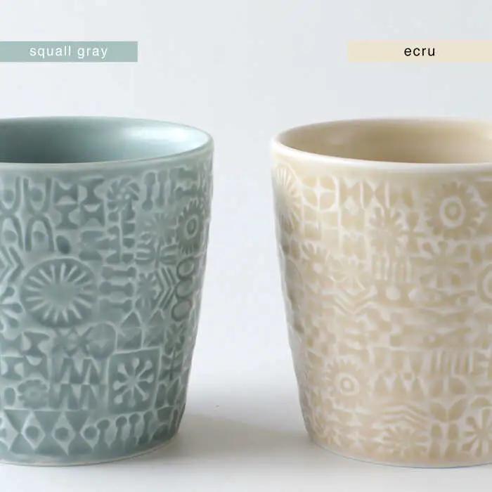 【波佐見焼】PATTERNED CUP ペア 2色セット squall gray ＋ecru【BIRDS’ WORDS】[CF056] 波佐見焼