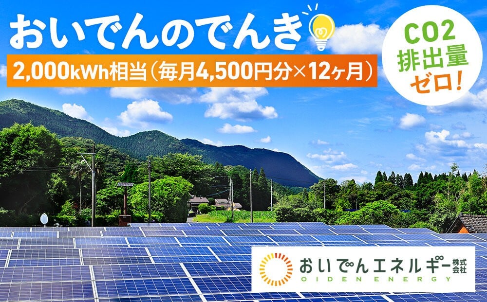 
                  おいでんのでんき2,000kWh相当（54,000円分　毎月4,500円分×12ヶ月）【定期便：全12回】
                