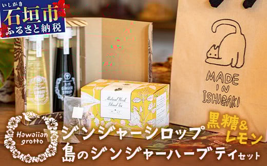 ジンジャーシロップ(?糖＆レモン)2本セットBOX?り、島のジンジャーハーブティーセット HW-3 【沖縄県石垣市 沖縄 沖縄県 琉球 八重山 八重山諸島 石垣 石垣島 送料無料 ?垣島産?姜 生姜 シロップ ジンジャー ジンジャーシロップ グラニュー糖 黒糖 砂糖 ?唐?? 果汁 塩 ?垣の塩 レモングラス レモン フルーツ ハーブ ハーブティー ミント  ギフト 国産】