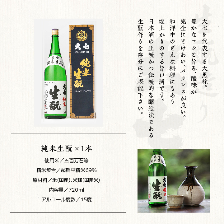 大七酒造「純米生もと」「からくち生もと」720ml×2種【道の駅安達】