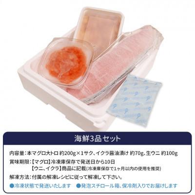 ふるさと納税 いわき市 【毎月定期便】海鮮3品セット(本マグロ大トロ・生ウニ・イクラ醤油漬け)全6回 |  | 01