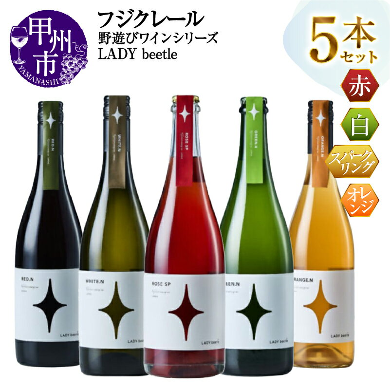 【ふるさと納税】 ワイン 赤 白 ロゼ スパークリング オレンジ 組合せ 750ml 5本 セット フジクレール 野遊びワイン LADY beetle 飲み比べ ミディアムボディ 辛口 やや辛口 酒 お酒 アルコール 山梨 母の日 父の日 記念日 ギフト 山梨県 甲州市 （MG） 【H-665】