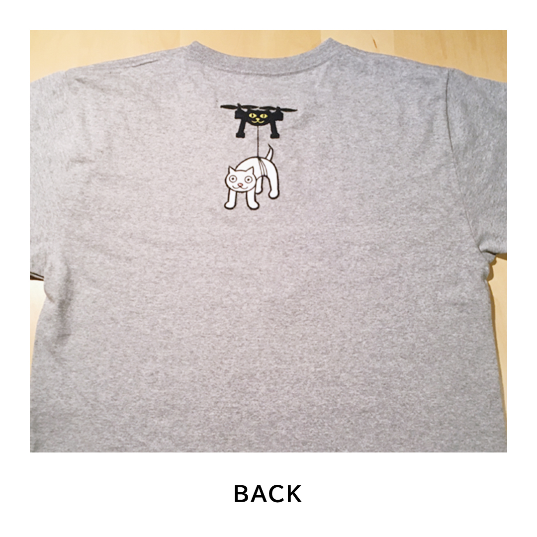 「 ギャラリーおたさく 」 おたさく Tシャツ ドローン 男女兼用 XLサイズ / グレー 名画 キャラクター グッズ 猫 ねこ 絵画 絵画 かいが 猫絵 半袖 カジュアル キュート かわいい 男女兼