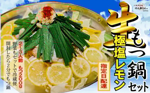 【生もつ鍋フルセット】新登場！名物 国産牛もつ鍋 極塩レモン味 2～3人前 野菜・ラーメン付き フルセット【指定日配達】【冷蔵便】
