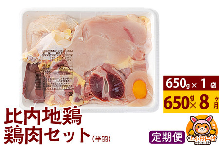 【定期便8ヶ月】比内地鶏 鶏肉セット(半羽) 650g(650g×1袋) 650g 国産 冷凍 鶏肉 鳥肉 とり肉