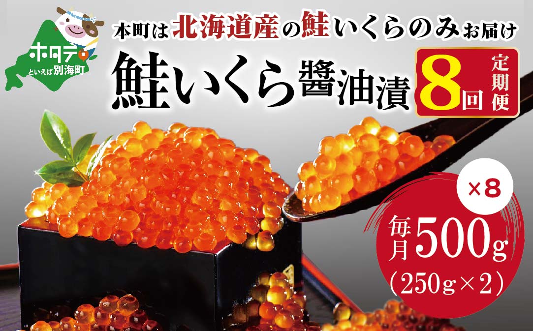 【 年8回 いくら 定期便 毎月 定期 】北海道 産 鮭 イクラ 500g ( 250g × 2パック ) 8回 産地直送 計 4kg