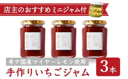 手作り いちごジャム 160g ３本 セット 希少 国産 マイヤーレモン お得 な お試し ミニジャム付 保存料 着色料 不使用 パン によく合う こだわり ジャム 日用品 KA-f-38