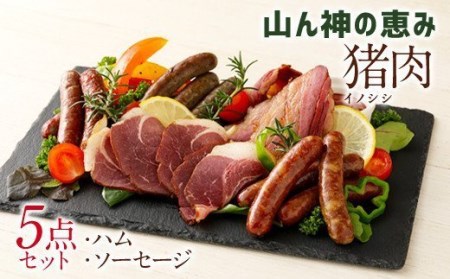 【竹田ジビエ】山ん神の恵み イノシシ肉 ハム・ソーセージ 5点セット 計460g 食べやすい ジビエ ウインナー ベーコン