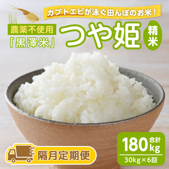 【隔月6回定期便】農薬不使用 つや姫 精米 合計180kg(30kg×6回)＜カブトエビ田んぼで育てたお米＞ 黒澤米 宮城県登米市産 おこめ 米 コメ 白米 ご飯 ごはん おにぎり お弁当 頒布会 【株式会社天体】tm452