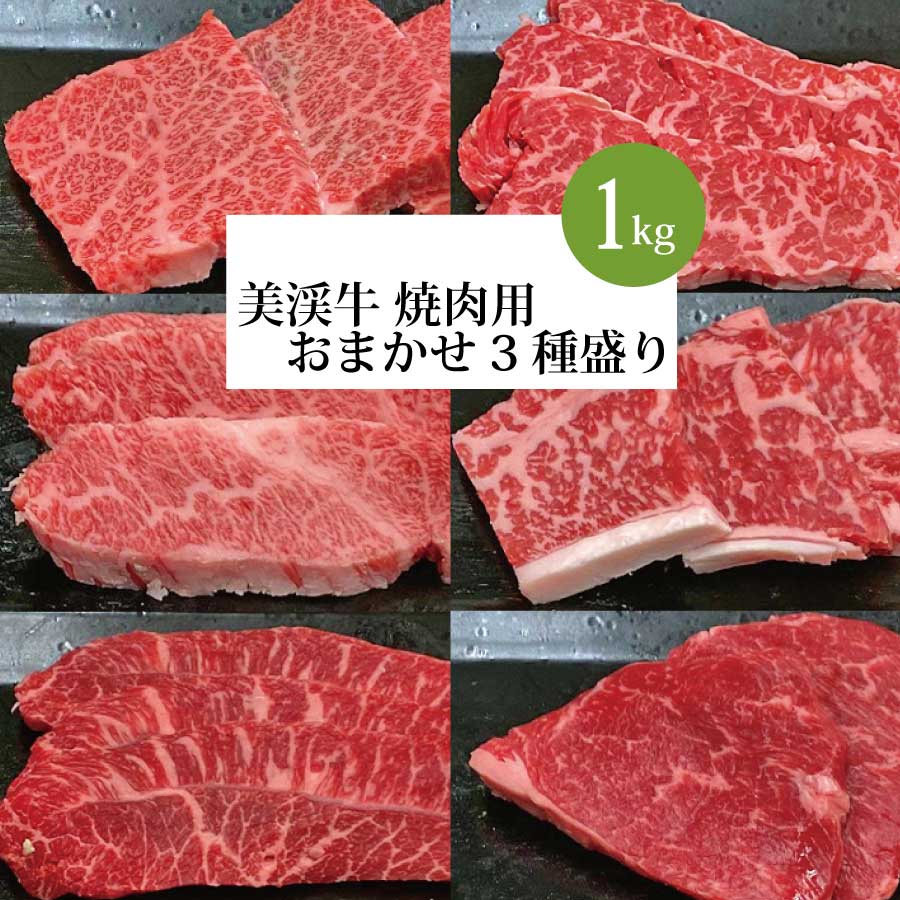 【ふるさと納税】美渓牛 焼き肉用 おまかせ3種 1kg