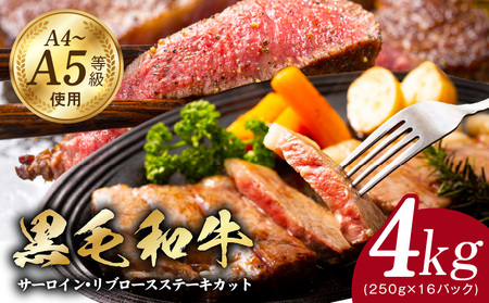 A5/A4ランク 黒毛和牛 サーロイン/リブロースステーキカット 合計4kg（各250g×8P） 極味付け肉