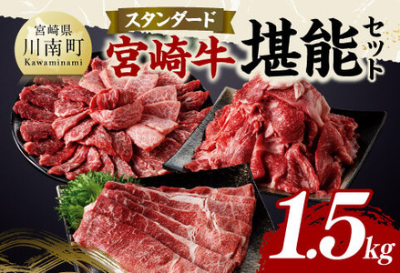 宮崎牛 堪能セット 【スタンダード】 合計1.5kg【 肉 牛肉 国産 宮崎県産 黒毛和牛 和牛 モモスライス カルビ 】