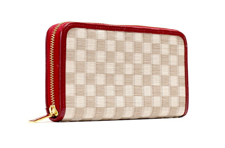 【ふるさと納税】葵 (Aoi) ラウンド財布 吉野桜・赤 ／ 織田畳店 セキスイ樹脂製表 畳表 高級感 本革 京西陣金襴織物 奈良県 田原本町