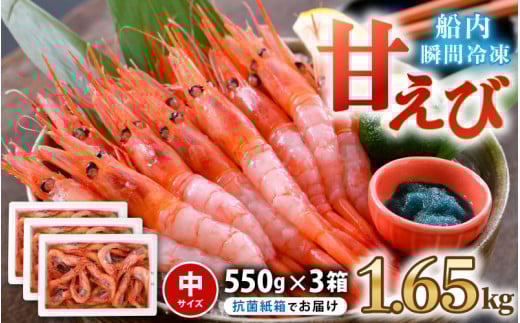 海の上で食べる味！漁船直送☆船内瞬間冷凍 甘えび 約1.65kg 【海老 えび エビ アマエビ あまえび 甘海老 殻付き 有頭 生食 刺身 冷凍 魚介類 魚貝類 産地直送 坂井市産 福井県産 国産 三国 人気】[B-2320]