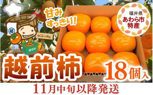 【先行予約】【2026年11月中旬以降発送】厳選！種なし！スッキリ甘みの越前柿 18個入  ／ 果物 フルーツ かき 種なし  産地直送 期間限定 ※2026年11月中旬以降発送予定 [aw031-a003_11]