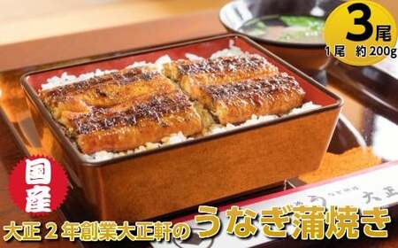 大正二年創業「大正軒」の国産うなぎ蒲焼（有頭特大３尾/約7.5人前）うなぎ専門店の鰻蒲焼き 約600g