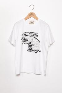 直植毛フロッキーTシャツ　ウサギ白　(Sサイズ)