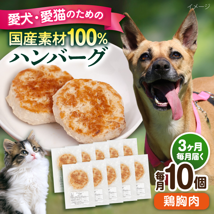 【全3回定期便】ペットフード 鶏むね 100%ハンバーグ 10個セット【ペットフード YMjapan】 [AKEX007]