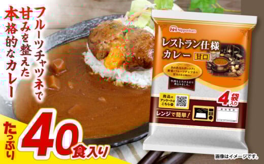 【小分け】【内袋のままレンジ調理可】日本ハム レストラン仕様カレー甘口10パックセット(1パック4袋入り)計40食分/ カレー かれー レトルト 牛肉 小分け / 諫早市 / 日本ハムマーケティング株式会社 [AHAL004]