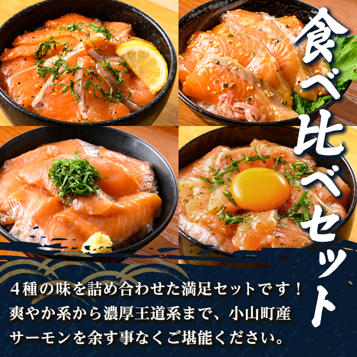 小山町産 アトランティック サーモン 漬け丼 (冷凍) 食べ比べ セット 計4P (4種×各味1P)｜ サーモン 漬け 漬け丼 海鮮丼 アトランティックサーモン 鮭 サケ 海鮮 魚介 魚 国産 静岡県